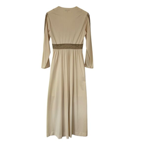Vanity Fair Vintage Nightgown Boho Fairy Hippie Beige Crochet Trim Maxi Dress 10 - Picture 2 of 16